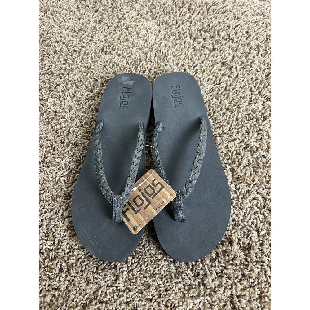 NWT Flojos Women Flip Flops 10 Black Braided Strap Sandals - Picture 2 of 8